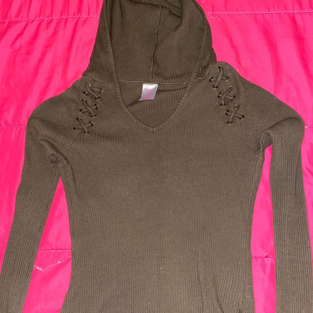 Green long sleeve shirt with a hood